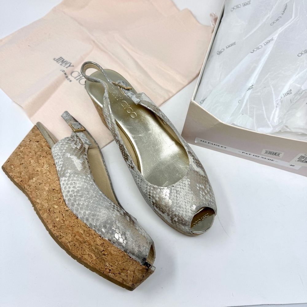 JIMMY CHOO Wedge Platform Sandals Suede Animal Print Slingback - Picture 3 of 15